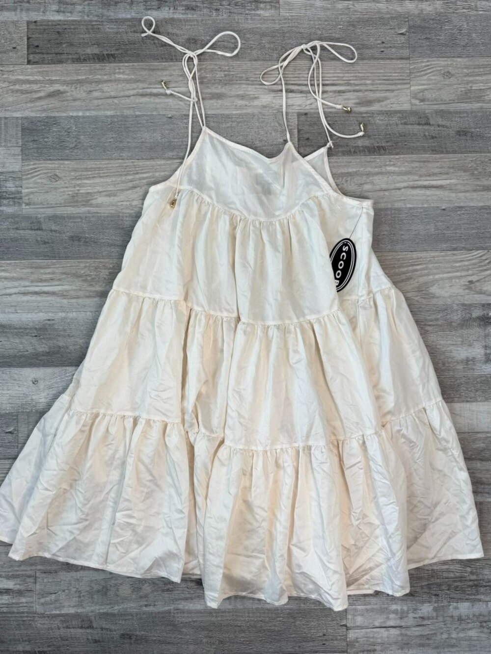 Scoop NWT Ivory Tiered Flowy Mini Sundress Size XS Shoulder Ties D33